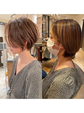 バンプ ギンザ(BUMP GINZA) 30代、40代/丸みくびれショートボブ×白髪染めハイライト/大宮