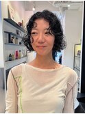 【表参道sheta】黒髪ボブパーマクラゲヘアーオリーブグレー