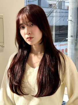 ニューヨークニューヨーク 阪急高槻店(NYNY) 韓国風レイヤーブリーチなしワインレッドボルドー赤髪艶カラー