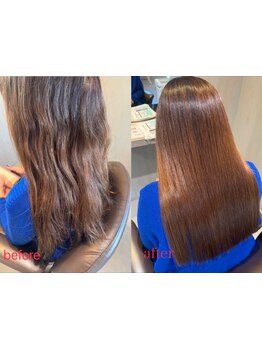 髪質改善の縮毛矯正『髪にドラマを』使用！自然な仕上がりで柔らかな質感、ツヤが出て手触りが変わる！