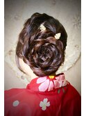 浴衣★編み込みお花アップ