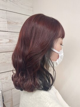 ベルクープス 天王寺店(Belle Coupes) 【BelleCoupes】レッドブラウン×ダークグリーン インナーカラー