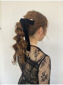 グレージュカラー/ヘアセット/ヘアアレンジ/編みおろし/編み込み
