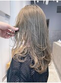 顔周りレイヤー韓国ヘア美髪ロングホワイトグレージュ_ba378773
