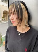 切りっぱなしボブ フェイスレイヤーブロンドインナーカラーt821
