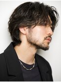 センターパートフェザーパーマシャドウパーマメンズパーマ