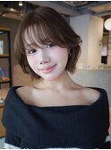 ショート顔周りレイヤー前髪カットココアベージュ_F21317