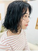顔まわり可愛く水パーマウエーブ