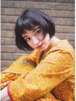 パッツン前髪イメチェン小顔ボブ/アースカラー/ベビーバング