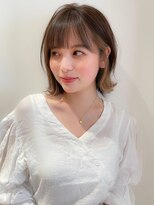 美髪切っぱなしボブ韓国ハッシュカットフルバングピンクブラウン