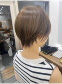 小顔ショートマットベージュショートボブ丸みショート