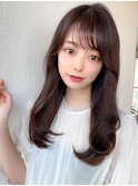 デジタルパーマ前髪パーマ韓国くびれミディアムチェリーブラウン