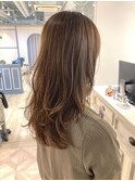 ロングレイヤーココアブラウン柔らかワンカール仕上げ赤羽美容室