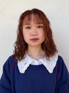 パーマ　オレンジ　ブリーチなしダブルカラー