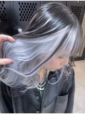 ダークブルーショートボブアップバンクヘアミルクティーブロンド