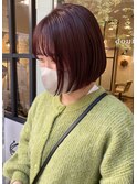 切りっぱなしボブ×ピンク系カラー