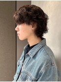 メンズスパイラルパーマパーマウルフミディアムセンターパート