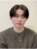韓国風センターパートシースルーバングメンズ透明感カラー