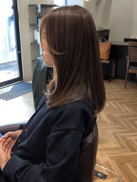 オラ ボーテ(Aura Beaute) ハイライトダブルカラーベージュブラウン内巻きセミロング