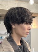 原宿シャドウパーマ緩めメンズマッシュウルフカットツーブロック