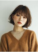切りっぱなしボブ×ベージュカラーでナチュラル可愛い【夙川】
