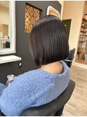 切りっぱなしボブ　縮毛矯正　韓国風