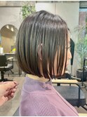 【cres奈佳子】オリーブグレージュ×切りっぱなしボブ