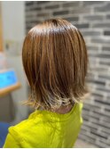 薄めバングボブウルフナチュラルカール外ハネボブ