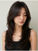 韓国風レイヤーロング × 透け感ダークブラウン