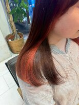 ヘアリゾート粋 ティガ 池袋店(tiga)&nbsp;デザインインナーカラー/ピンクオレンジ/ストレート