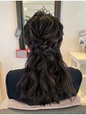 編み込みハーフアップ　ドレスヘア　可愛い　花嫁　ゆるふわ　