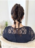 個性派ツインポニー×ヘアアレンジ