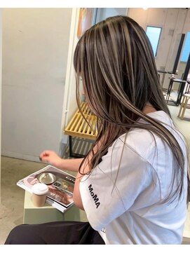 ルーム(Loom.) デザインカラーコントラストハイライト切りっぱなしロング