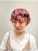 チェリーレッド×パーマ