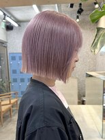 サンク 原宿 表参道(cinq) ミルクティーピンクアッシュカラータッセルボブ前下がりボブ