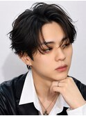 韓国メンズヘアコンマバング韓国マッシュセンターパートフェザー