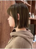 大人切りっぱなしボブ/ミニボブ/オリーブカラー/20代30代