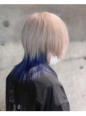前下がりネオウルフ×ブルーインナーカラー/池袋グランアージュ