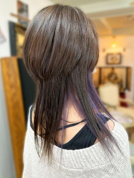 アルファ インタラクティブ エム フラワー(ALUFA interactive.M Flower) 20代30代大人可愛い透明感インナカラーネイビーロングウルフ