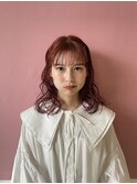 ブリーチなしダブルカラー/チェリーレッド × パーマ