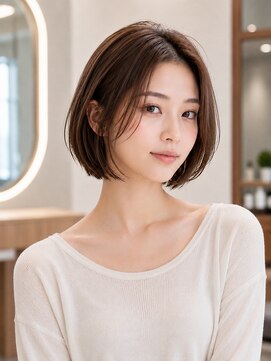 アネーロバイエーケー(ANHELO by AK) 透明感グレージュ×丸みショートボブ耳掛けも可愛い大人ヘルシー