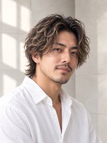 ORO MEN'S 緑地公園【オーロ/メンズ/眉毛/アイブロウ/メンズカット/メンズパーマ】&nbsp;【スパイラルパーマ】大人ラフセンターパートウルフ