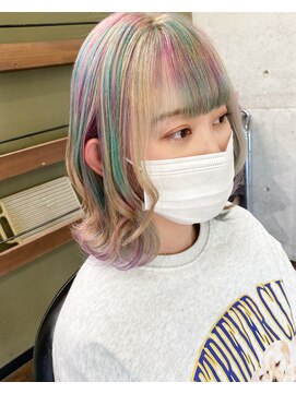 ガルボ ヘアー(garbo hair) #オススメ#ユニコーンカラー#ブリーチ#ハイトーン#ボブヘア