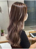 ロングヘア顔周りレイヤーカットダブルカラーハイライト調布
