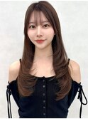 顔まわりレイヤーカットバタフライカットココアブラウン
