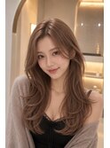 ロングレイヤー韓国くびれヘア顔まわりレイヤーブリーチベージュ