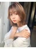 ミディアム/くびれ/シースルーバング/韓国ヘア