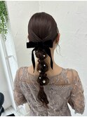 タイト×ゆるふわ編みおろしベロアリボンアレンジ