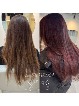 カラ フクオカ(Cara FUKUOKA) ワインレッド《★髪質改善うる艶水素カラー+カット★》