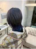 インナーカラー/アクセントカラー/ネイビー/くびれショート